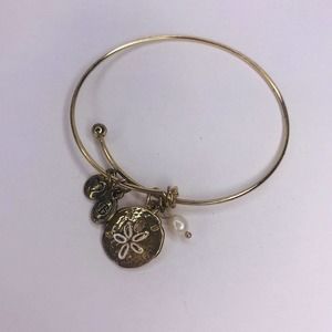 Brighton Bangle Sand Dollar Nautical Gold Tone Heart Pearl Charm